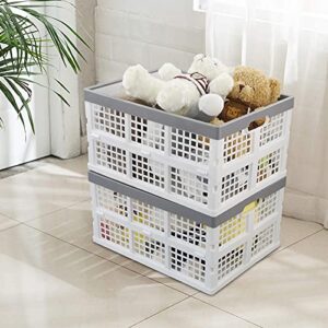 Uumitty 4 Packs 30 L Plastic Collapsible Storage Basket, Folding Stackable Storage Containers/Bins, White, f