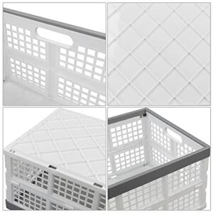 Uumitty 4 Packs 30 L Plastic Collapsible Storage Basket, Folding Stackable Storage Containers/Bins, White, f