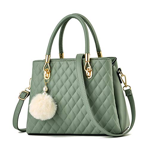 JHVYF Women Top Handle Satchel Handbags Shoulder Bag Tote Purse Messenger Bags with Fluffy Ball Green