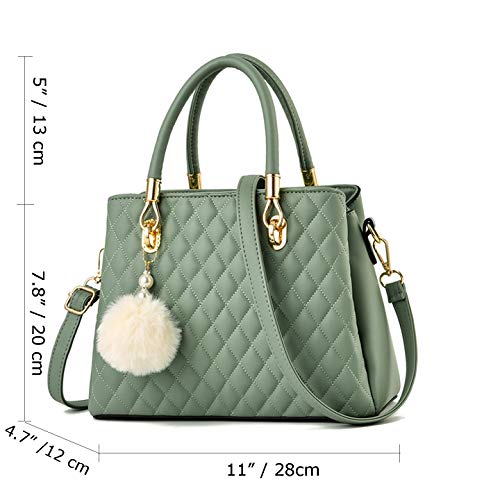 JHVYF Women Top Handle Satchel Handbags Shoulder Bag Tote Purse Messenger Bags with Fluffy Ball Green