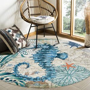 mosphee area rug marine life seahorse and seaweed design soft round rugs for living room, bedroom indoor or outdoor 5′ non-skid home floor carpet for baby room, dining room decoration