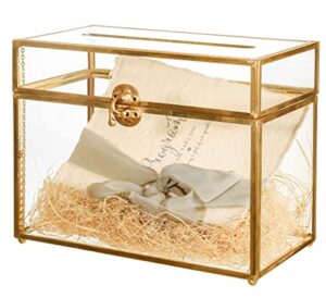 ncyp wedding glass card box with slot (9.9×5.6×7.7 inches) handmade vintage rectangle gold card holder for wedding reception, keepsake, birthday party centerpiece, decor terrarium gift (glass box only)