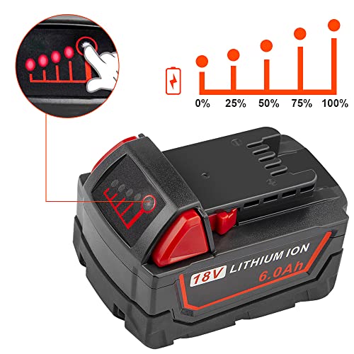 M18 18V 6000mAh Battery Replacement for Milwaukee 18V 48-11-1815 48-11-1820 48-11-1822 48-11-1840 48-11-1841 48-11-1850 Cordless Power Tools Battery (2 Packs 6000mAh)