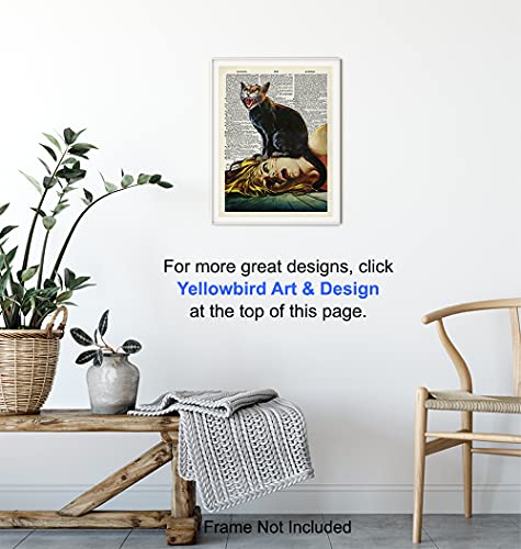 Cat Horror Movie Wall Art & Decor - Black Cat Decorations - Cat Themed Picture Prints - Creepy Gothic Goth Scary Movie Poster - Cat Lover Gifts for Women, Men - Funny Cat Lady Home Decor 8x10