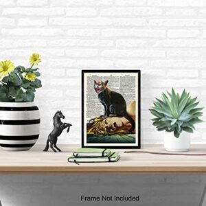 Cat Horror Movie Wall Art & Decor - Black Cat Decorations - Cat Themed Picture Prints - Creepy Gothic Goth Scary Movie Poster - Cat Lover Gifts for Women, Men - Funny Cat Lady Home Decor 8x10