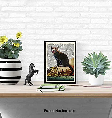 Cat Horror Movie Wall Art & Decor - Black Cat Decorations - Cat Themed Picture Prints - Creepy Gothic Goth Scary Movie Poster - Cat Lover Gifts for Women, Men - Funny Cat Lady Home Decor 8x10