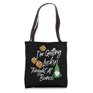 getting lucky tonight at bunco – game night st. patricks day tote bag