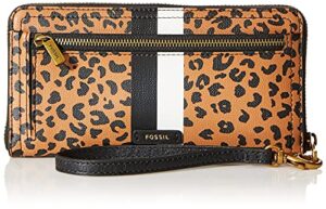 fossil women’s logan leather rfid-blocking zip around clutch wallet with wristlet strap