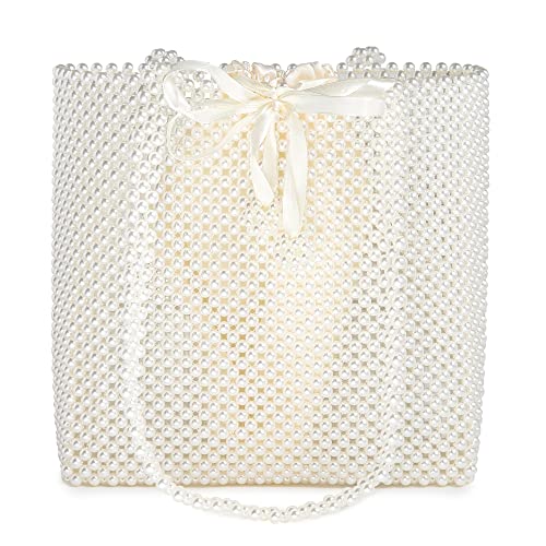 Grandxii Pearl Purse Tote Bag Shouder Bag For Women Wedding Party Shiny Beaded Bag Travel Bag With Pearl