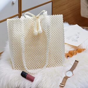 Grandxii Pearl Purse Tote Bag Shouder Bag For Women Wedding Party Shiny Beaded Bag Travel Bag With Pearl