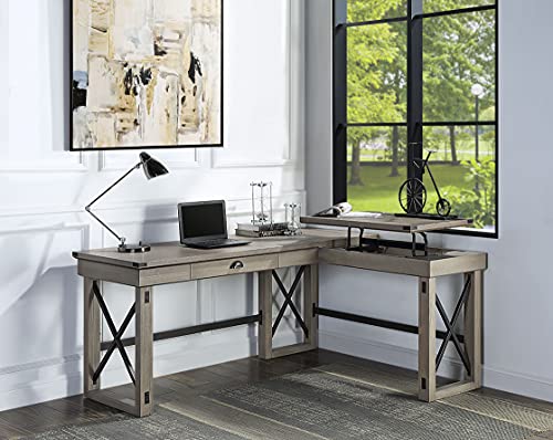 Knocbel Industrial L-Shaped Writing Desk with Storage Drawer and Lift Top, Home Office Workstation Corner Table Computer Desk, 67" L x 55" W x 30" H (Rustic Oak)