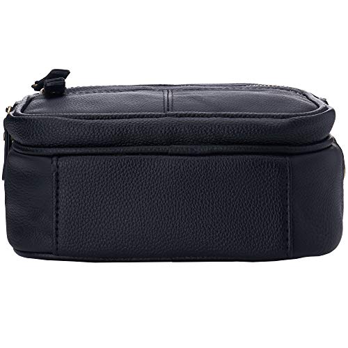 Leather Travel Bag Multipurpose Organizer Handbag Adjustable Strap Tote Black