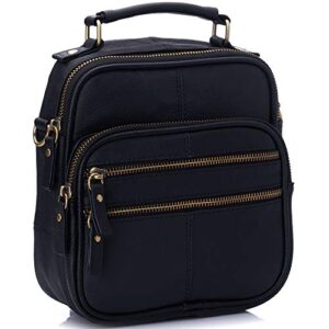 Leather Travel Bag Multipurpose Organizer Handbag Adjustable Strap Tote Black