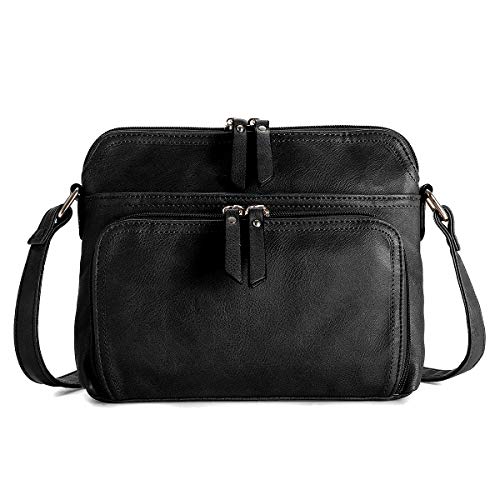 OB OURBAG Solid Multi-pockets Casual PU Leather Crossbody Shoulder Bags for Women (Black)