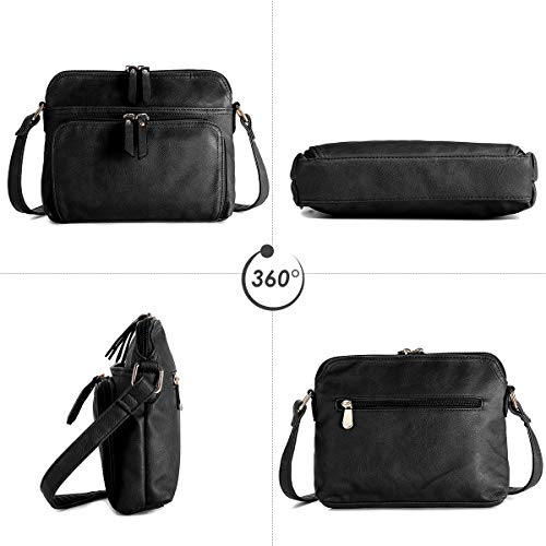 OB OURBAG Solid Multi-pockets Casual PU Leather Crossbody Shoulder Bags for Women (Black)