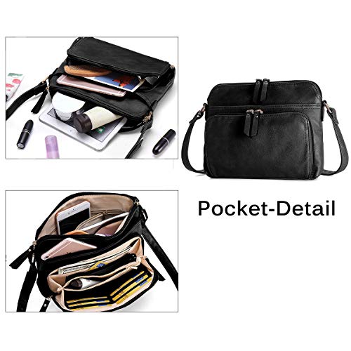 OB OURBAG Solid Multi-pockets Casual PU Leather Crossbody Shoulder Bags for Women (Black)