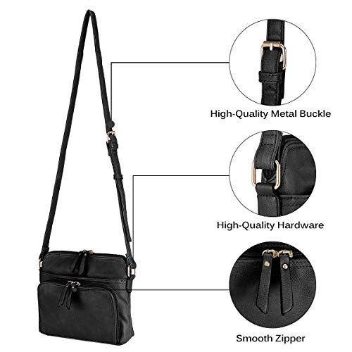 OB OURBAG Solid Multi-pockets Casual PU Leather Crossbody Shoulder Bags for Women (Black)