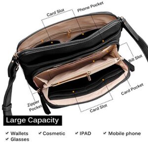 OB OURBAG Solid Multi-pockets Casual PU Leather Crossbody Shoulder Bags for Women (Black)