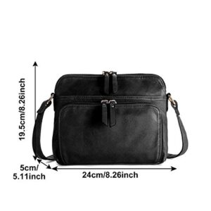 OB OURBAG Solid Multi-pockets Casual PU Leather Crossbody Shoulder Bags for Women (Black)