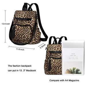 Womens Backpack Purse Set Casual Fashion Backpack Wallet Shoulder Bag Travel Daypack (Leopard with wallet)