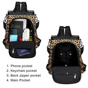 Womens Backpack Purse Set Casual Fashion Backpack Wallet Shoulder Bag Travel Daypack (Leopard with wallet)