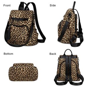 Womens Backpack Purse Set Casual Fashion Backpack Wallet Shoulder Bag Travel Daypack (Leopard with wallet)