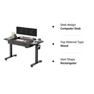 FEZIBO Adjustable Height Electric Standing Desk with Double Drawer, 55 x 24 Inches Stand Up Home Office Desk with Splice Tabletop, Black Frame/Black Top