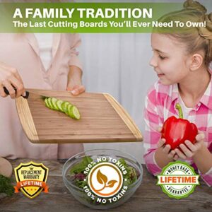 Organic Bamboo Cutting Board Set of 3 with Lifetime Replacements - Wood Cutting Board Set with Juice Groove - Wooden Chopping board Set for Kitchen, Meat and Cheese - Wooden Cutting Boards for Kitchen