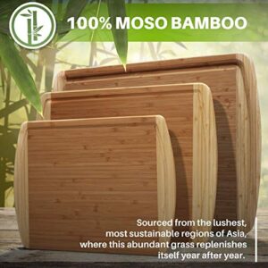 Organic Bamboo Cutting Board Set of 3 with Lifetime Replacements - Wood Cutting Board Set with Juice Groove - Wooden Chopping board Set for Kitchen, Meat and Cheese - Wooden Cutting Boards for Kitchen