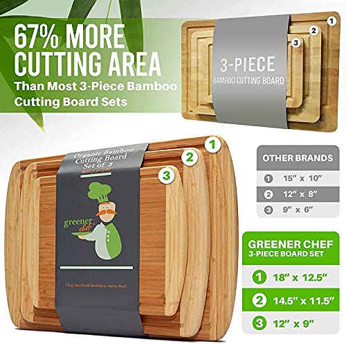 Organic Bamboo Cutting Board Set of 3 with Lifetime Replacements - Wood Cutting Board Set with Juice Groove - Wooden Chopping board Set for Kitchen, Meat and Cheese - Wooden Cutting Boards for Kitchen