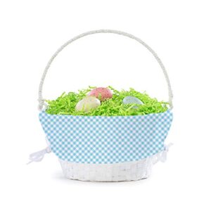 Personalized Easter Egg Basket with Handle and Custom Name | Blue Gingham Easter Basket Liners | White Basket | Woven Easter Baskets for Kids and Adults | Customized Easter Basket | Gift for Easter