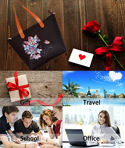 Work Tote bag with Zipper Butterfly bag Shoulder bag Handbag for Women Waterproof Nylon Travel, School, Gifts Y2K Aesthetic (black)
