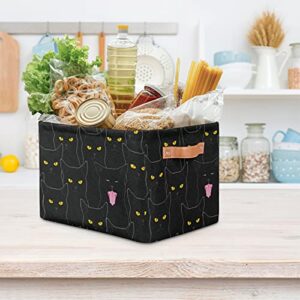 Rectangular Storage Basket Toy Storage Organizer Bin, Cute Black Cat Basket with Handles, Collapsible Storage Boxs Waterproof Laundry Basket for Kid Rooms, Playroom