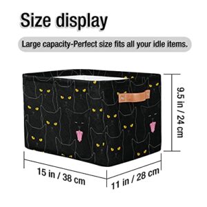 Rectangular Storage Basket Toy Storage Organizer Bin, Cute Black Cat Basket with Handles, Collapsible Storage Boxs Waterproof Laundry Basket for Kid Rooms, Playroom