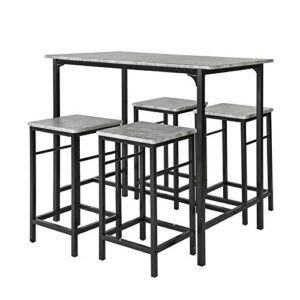 haotian ogt11-hg, 5 piece dining set, dining table with 4 stools, home kitchen breakfast table, bar table set, bar table with 4 bar stools, kitchen counter with bar chairs (grey)