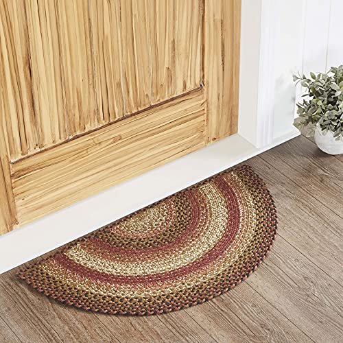 VHC Brands Ginger Spice Rug with PVC Pad, Jute Blend, Half Circle, Orange Red Tan, 16.5x33 inches