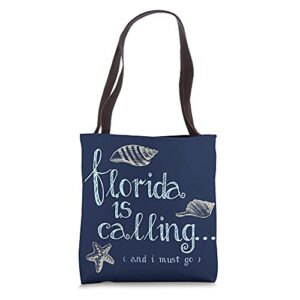 cute florida is calling shell beach tote bag
