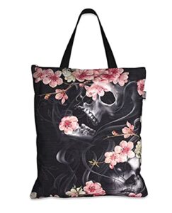 liquorbrand sakura cherry blossoms and skull tote bag 17 x 18″ canvas shopping shopper with zipper