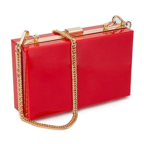 Acrylic Clear Purse For Women, Crossbody Shoulder Handbag Evening Clutch Bag Chain Strap - Red