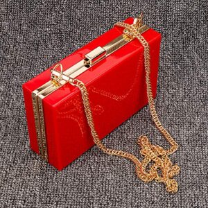 Acrylic Clear Purse For Women, Crossbody Shoulder Handbag Evening Clutch Bag Chain Strap - Red