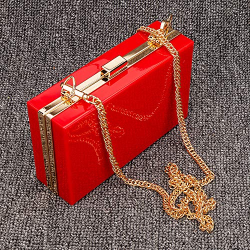 Acrylic Clear Purse For Women, Crossbody Shoulder Handbag Evening Clutch Bag Chain Strap - Red