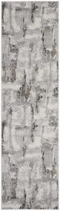 nourison elation abstract grey ivory 2’3″ x 7’6″ area -rug, easy -cleaning, non shedding, bed room, living room, dining room, kitchen (2×7)