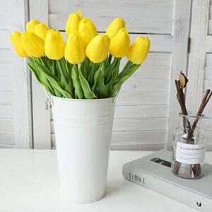 30PCS Real Touch Tulips PU Artificial Flowers, Fake Tulips Flowers for Arrangement Wedding Party Easter Spring Home Dining Room Office Decoration. (Yellow, 14" Tall)