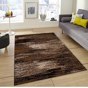 Champion Rugs Modern Rugs for Living Dining Room Abstract Brush Area Rug Brown Mocha (8 Feet X 10 Feet)