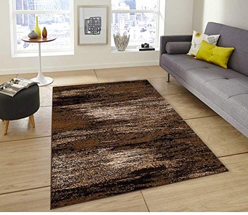 Champion Rugs Modern Rugs for Living Dining Room Abstract Brush Area Rug Brown Mocha (8 Feet X 10 Feet)