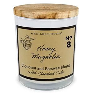 red leaf home | honey magnolia jar candle with wooden lid | medium | honeycomb collection, aromatherapy, gift | 11oz