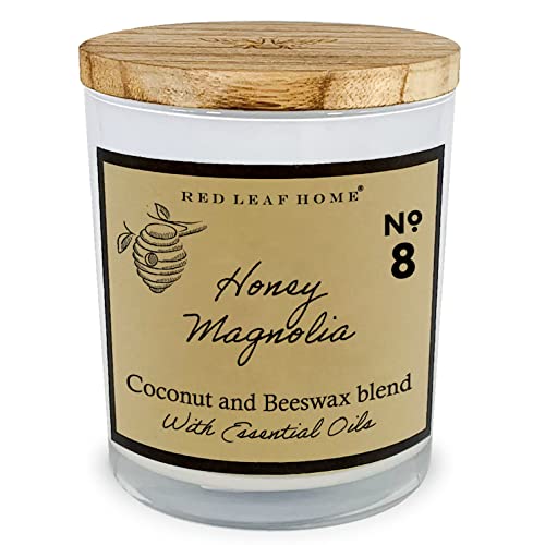 Red Leaf Home | Honey Magnolia Jar Candle with Wooden Lid | Medium | Honeycomb Collection, Aromatherapy, Gift | 11oz