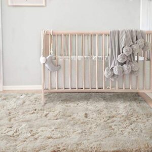 Toneed Camel Fluffy Area Rugs for Bedroom, 5 x 8 Feet Clearance Soft Fuzzy Shaggy Rug for Boys Girls Kids Room Throw Dorm Nursery Kindergarten Carpet