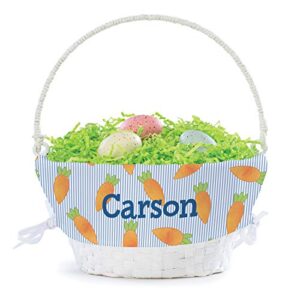 personalized easter egg basket for boy with handle and custom name | carrot easter basket liners | white basket | woven easter baskets for kids | customized easter basket | gift for easter