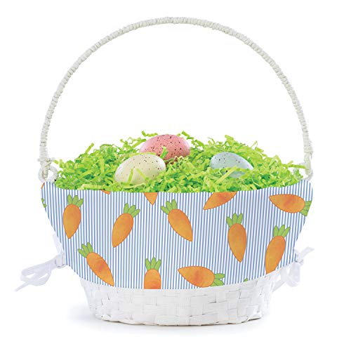 Personalized Easter Egg Basket for Boy with Handle and Custom Name | Carrot Easter Basket Liners | White Basket | Woven Easter Baskets for Kids | Customized Easter Basket | Gift for Easter